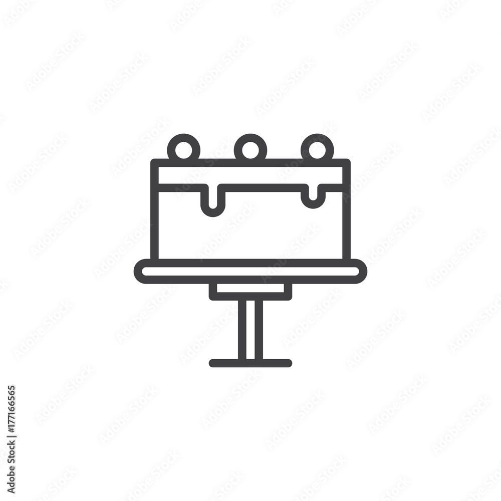 Tart on cake stand line icon, outline vector sign, linear style pictogram isolated on white. Symbol, logo illustration. Editable stroke Tart on cake stand line icon, outline vector sign, linear style pictogram isolated on white. Symbol, logo illustration. Editable stroke