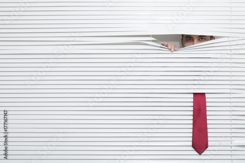 Wallpaper Mural Man Watching through window blinds Torontodigital.ca
