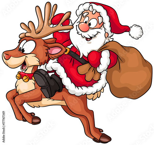 Weihnachtsmann reitet auf Rentier - Vektor-Illustration photo