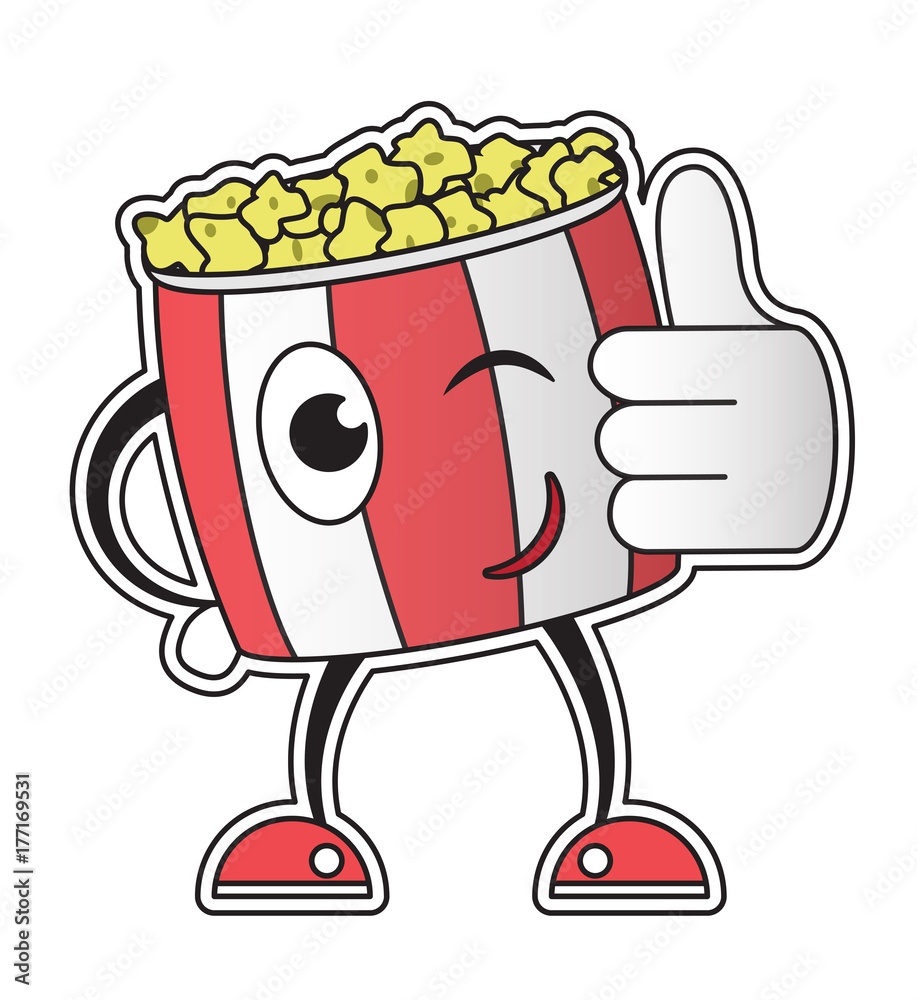 a bucket of popcorn, cartoon character, cardboard box shows the thumb, cool  snack,vector image, flat design Stock Vector | Adobe Stock