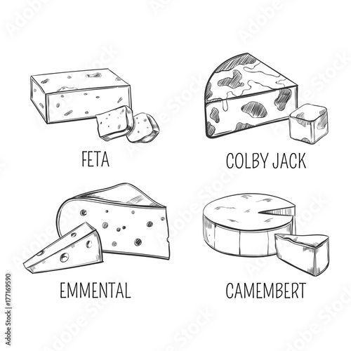Feta and colby jack, emmental and cheese sketch