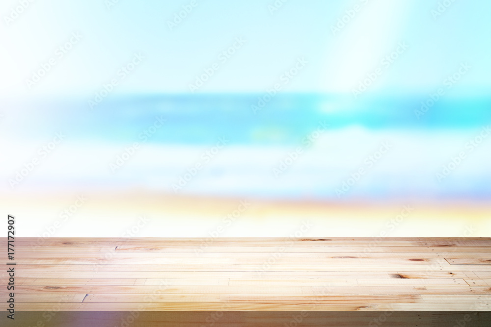 Fototapeta premium Empty wooden table platform for montage product display or design key visual layout.