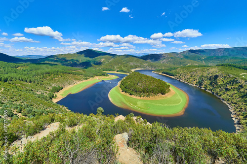 Paisaje del Meandro del Melero formado por el Río Alagón en la Comarca de las Hurdes, Extremadura, España photo