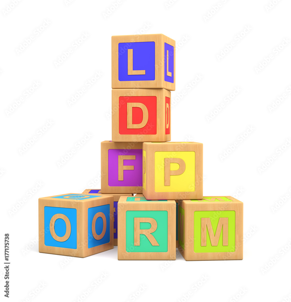 3d rendering of colorful toy blocks with different English letters isolated on a white background. 3d rendering of colorful toy blocks with different English letters isolated on a white background.