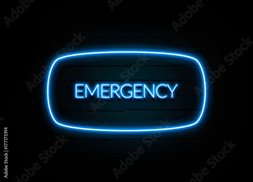 Emergency - colorful Neon Sign on brickwall