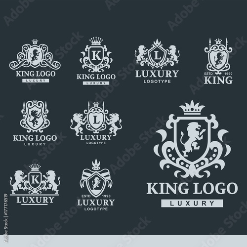 Luxury boutique Royal Crest high quality vintage product heraldry logo collection brand identity vector illustration.
