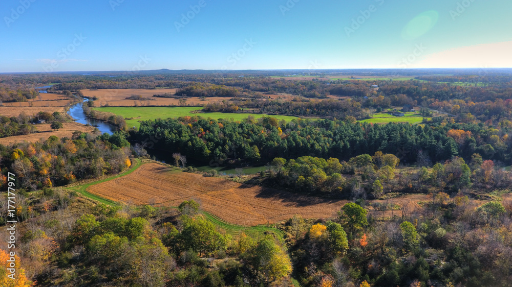 Aerial View of Farmlands in Fall 