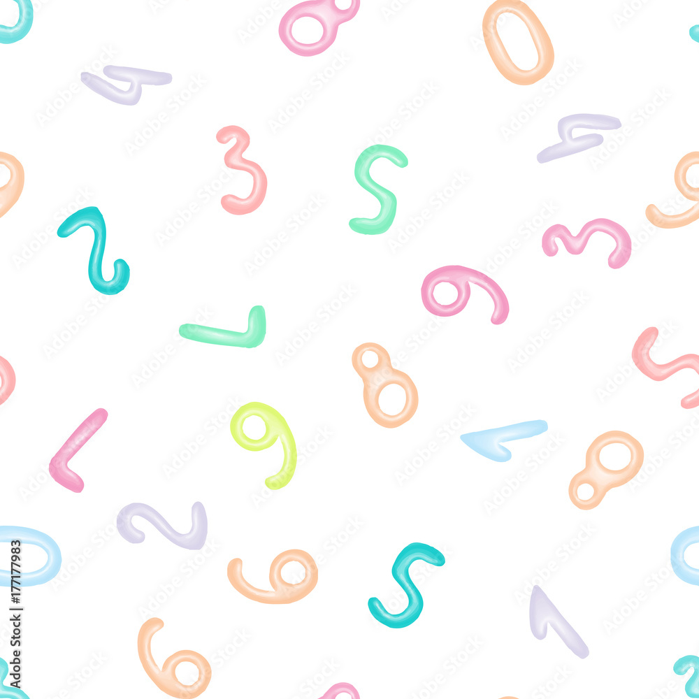 Seamless pattern with colorful numbers. Numeral Plasticine. Wallpaper or textile. Seamless pattern with colorful numbers. Numeral Plasticine. Wallpaper or textile.
