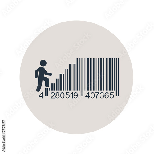 Icono plano codigo de barras escaleras en circulo gris