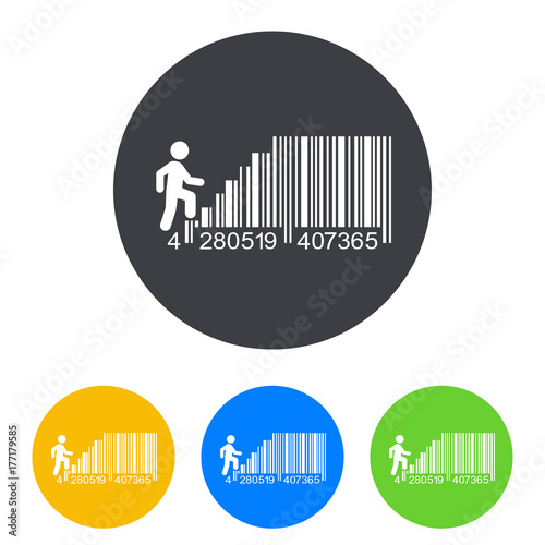 Icono plano codigo de barras escaleras en circulo varios colores