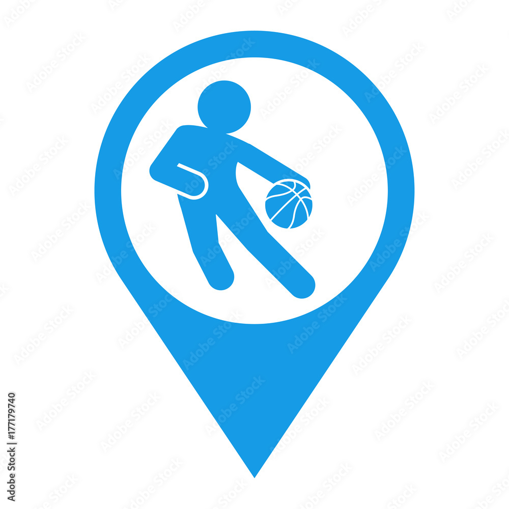 Icono plano localizacion jugador baloncesto azul Icono plano localizacion jugador baloncesto azul