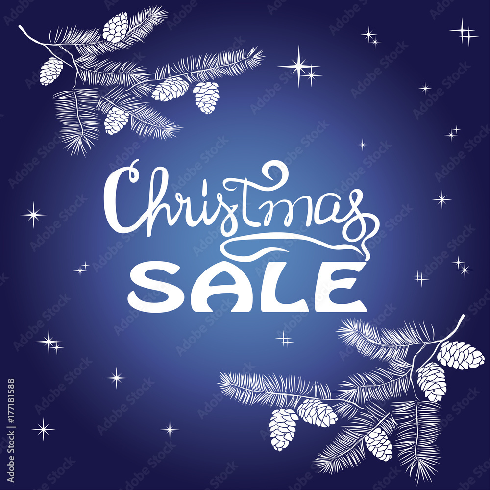 Christmas sale. Hand drawn pine tree branch