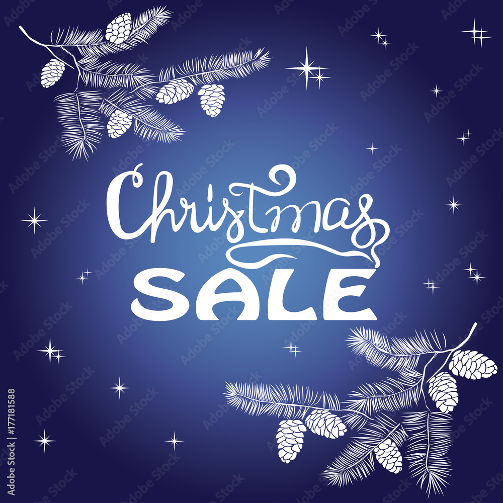 Fototapeta premium Christmas sale. Hand drawn pine tree branch