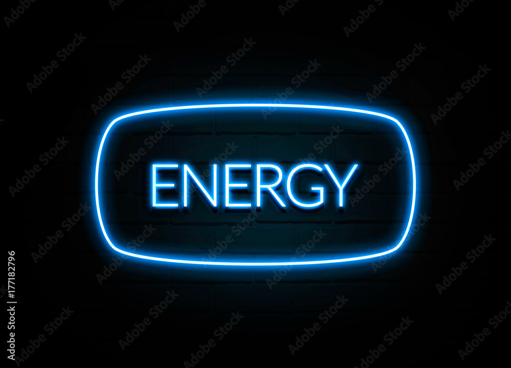 Energy  - colorful Neon Sign on brickwall
