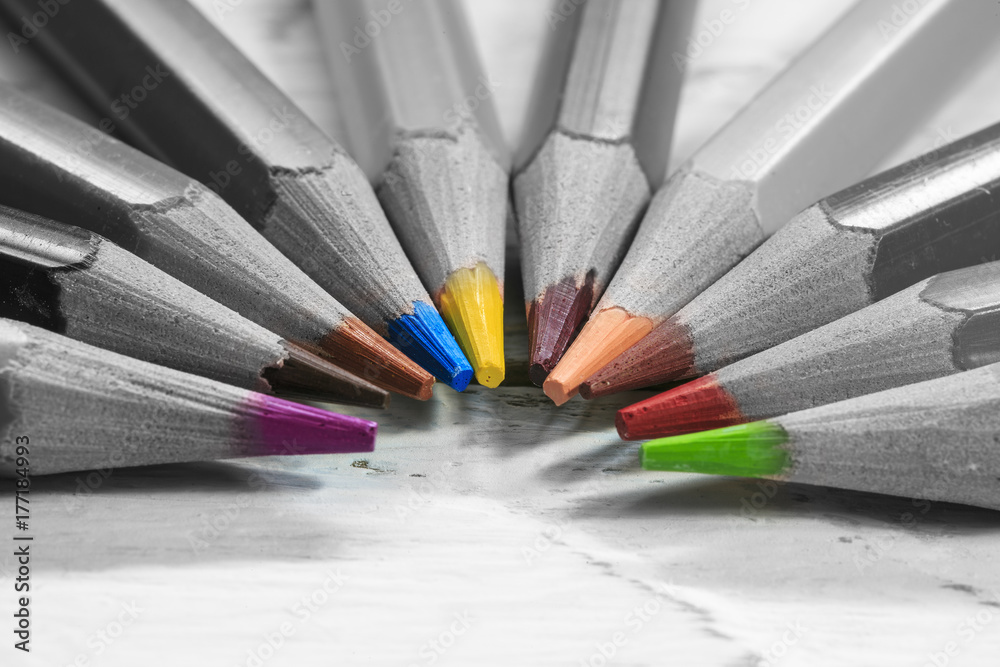 Group of color pencils in black and white Group of color pencils in black and white