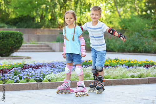 Active boy and girl rollers...