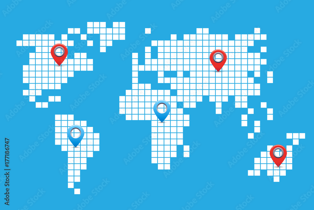 Pixel World Map with stickers direction indicators Pixel World Map with stickers direction indicators