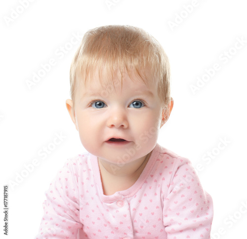 Adorable baby on white back...