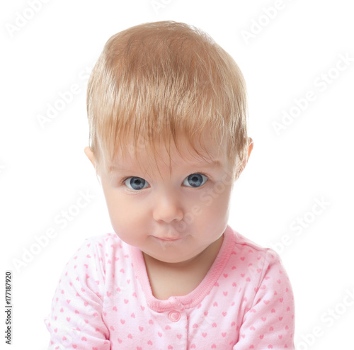 Adorable baby on white back...