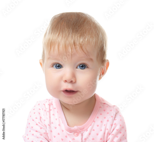 Adorable baby on white back...
