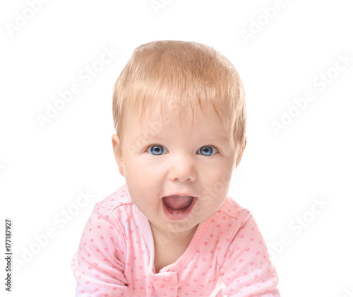 Adorable baby on white back...