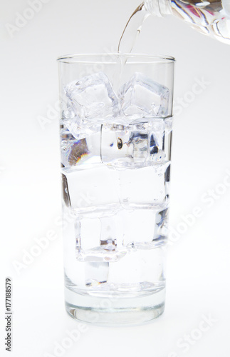 Water Being Poured into a Glass of Ice