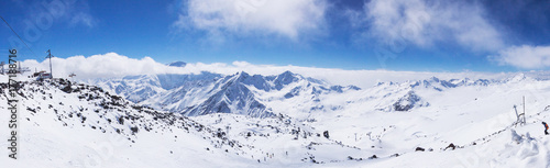 Snowy mountain landscape at the height of caucasus mountains