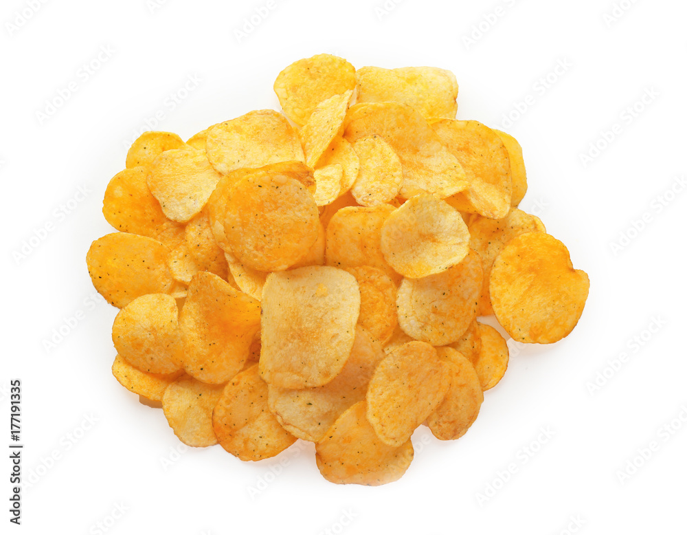 Potato chips on white background Potato chips on white background