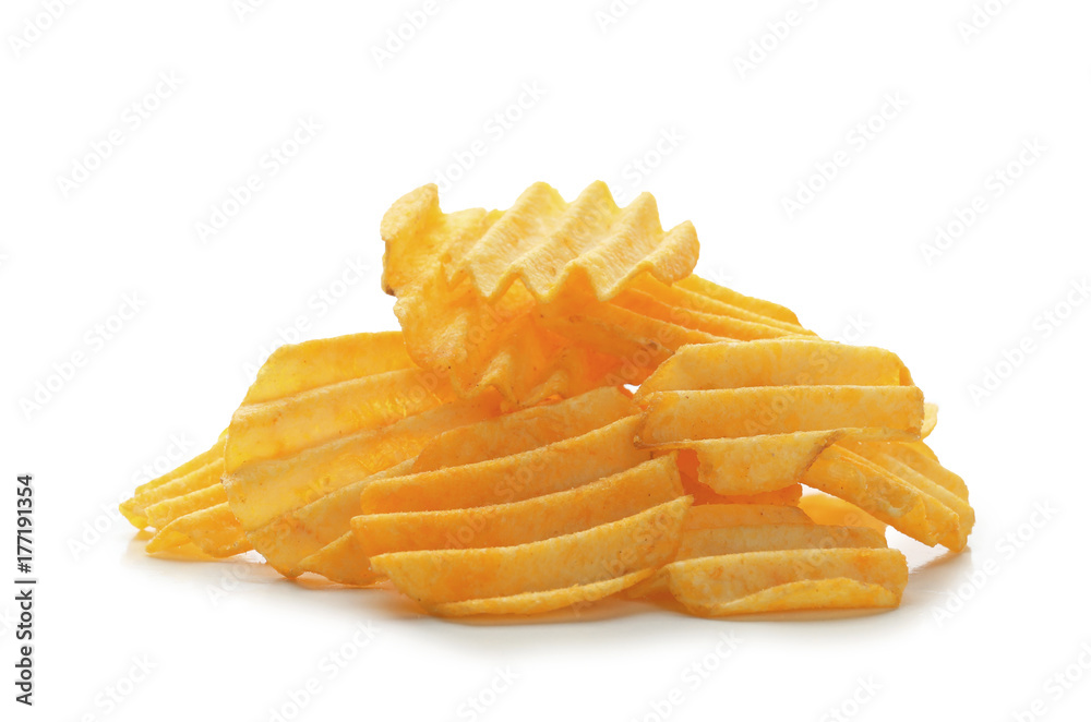 Potato chips on white background Potato chips on white background