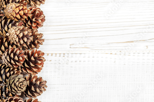 Christmas background with cones. Concept Happy Christmas, New Year, holiday, winter.