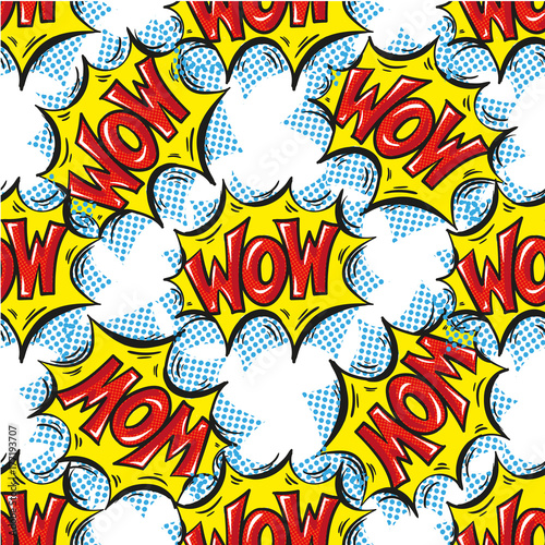 WOW word Multicolored comics speech bubbles seamless pattern