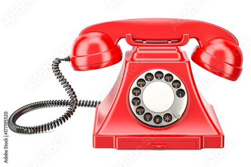 Red vintage phone, 3D rendering