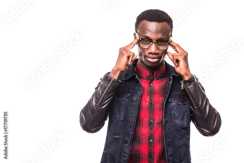 Closeup portrait, young stressed man, student, upset, mad employee, hands on head, having headache, pressured by lack of time, boss, project, family life isolated white background, Human emotion © F8  \ Suport Ukraine