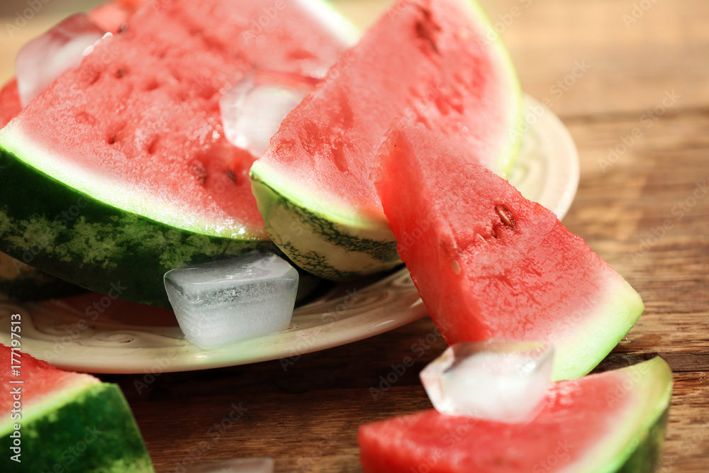 Tasty sliced watermelon on table, closeup Tasty sliced watermelon on table, closeup