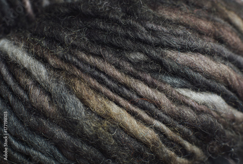 Close up detail of earth tone wool yarn photo