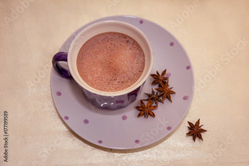 cocoa in a violet mug