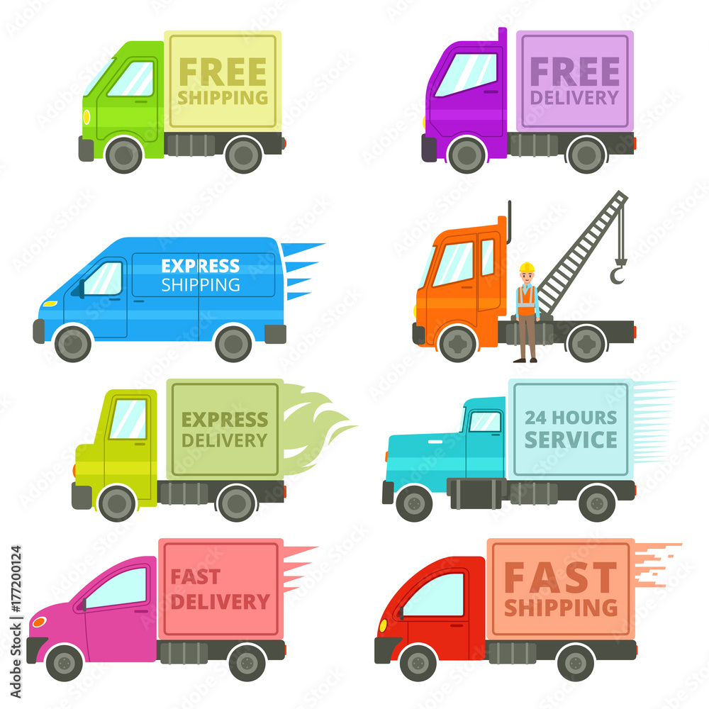Trucks With Free or Fast Shipping Signs Illustration Trucks With Free or Fast Shipping Signs Illustration