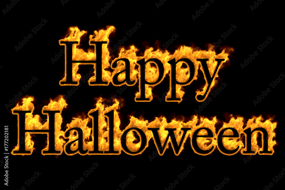 Fire 'Happy Halloween' isolated on black background, 3d illustration