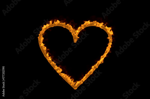Fire heart isolated on black background, 3d illustration