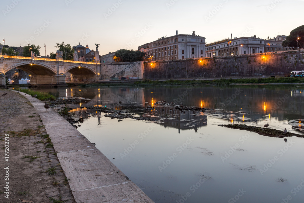 ROME, ITALY - JUNE 22, 2017: Amazing Sunset view of Tiber River in city of Rome, Italy