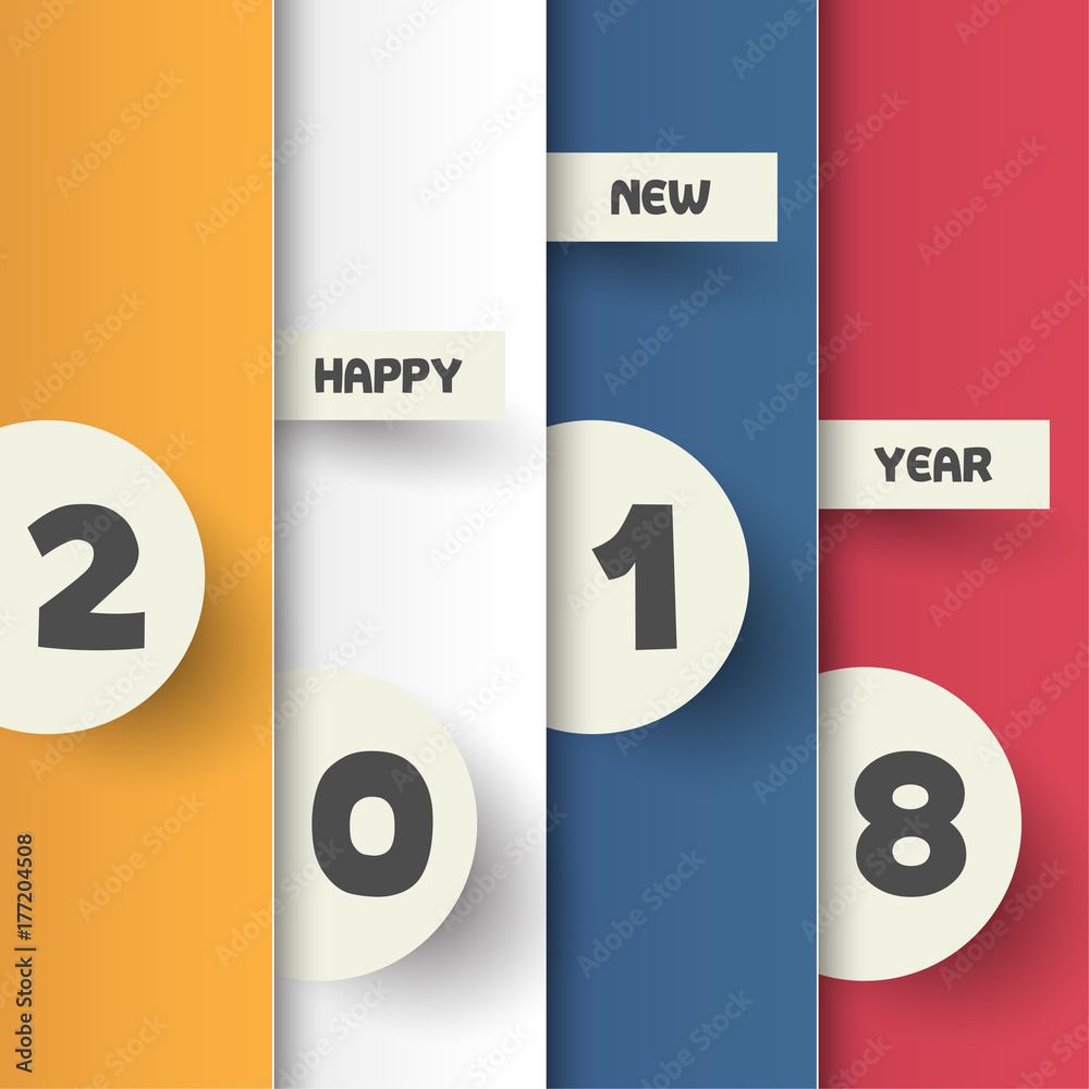 Happy new 2018 year. Greetings card. Colorful design. Vector illustration.