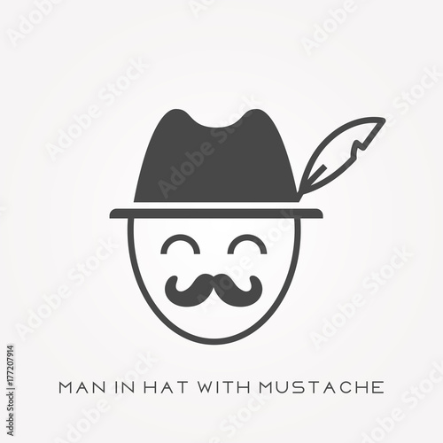 Silhouette icon man in hat with mustache