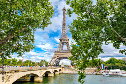 The Eiffel Tower and the river Seine in Paris on a summer day