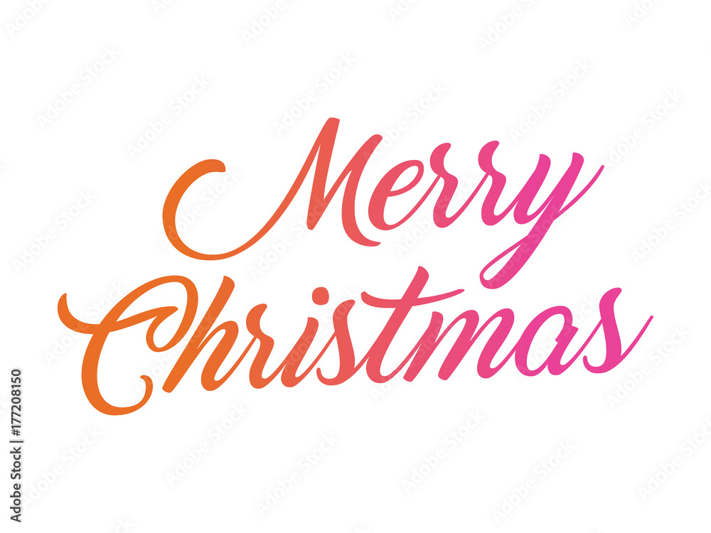 Colorful gradient isolated hand writing word Merry Christmas