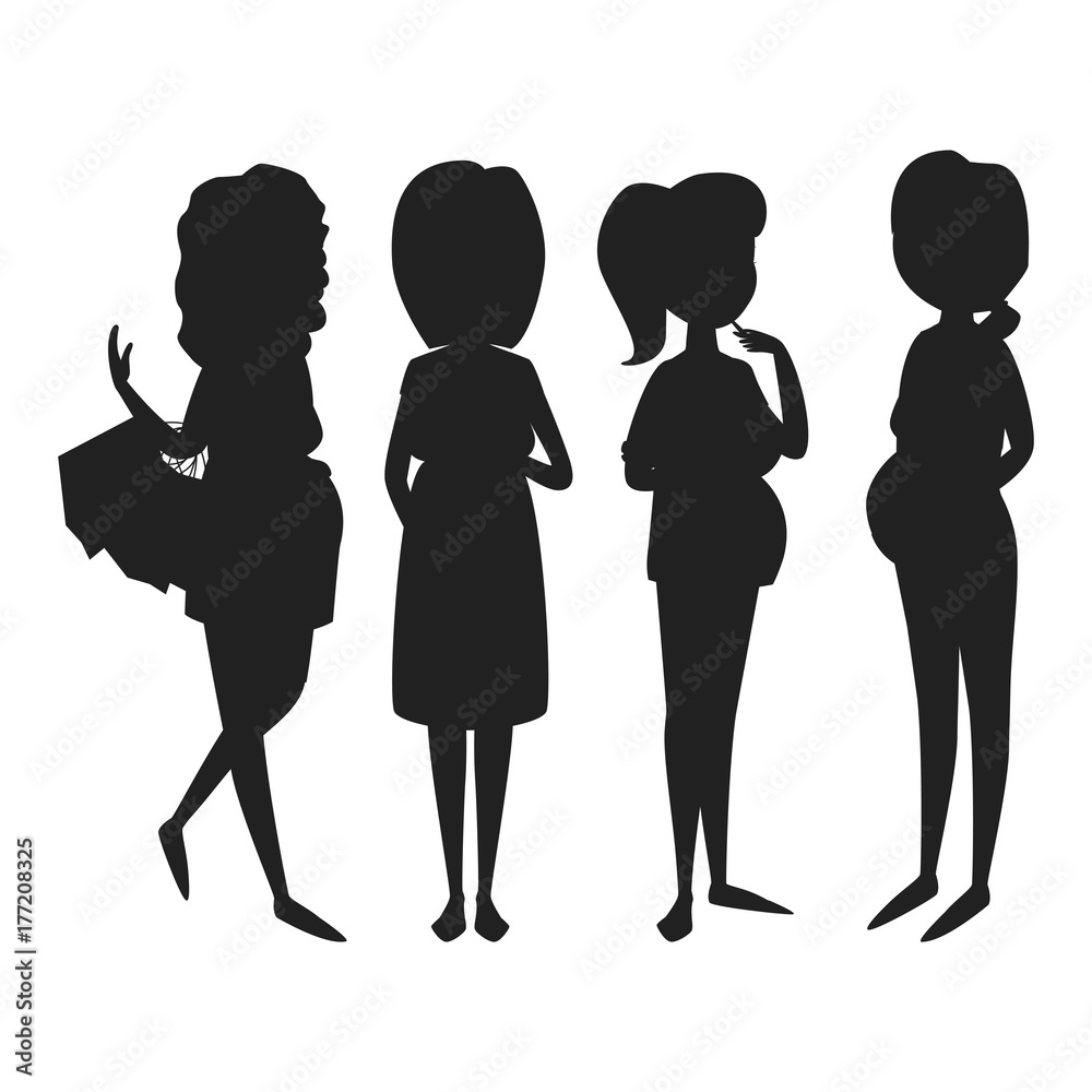 Pregnancy motherhood people expectation black silhouette pregnant woman character life with big belly vector illustration Pregnancy motherhood people expectation black silhouette pregnant woman character life with big belly vector illustration
