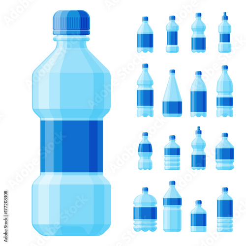Water plastic bottle vector transparent mineral beverage blank refreshment nature blue clean liquid aqua fluid template illustration.