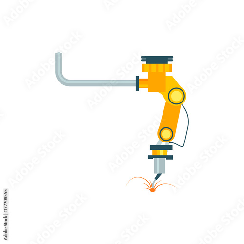 Smart robotic welding machine element. Industrial engineering systems, mechanical conveyor object, manufacturing process, factory equipment vector illustration.