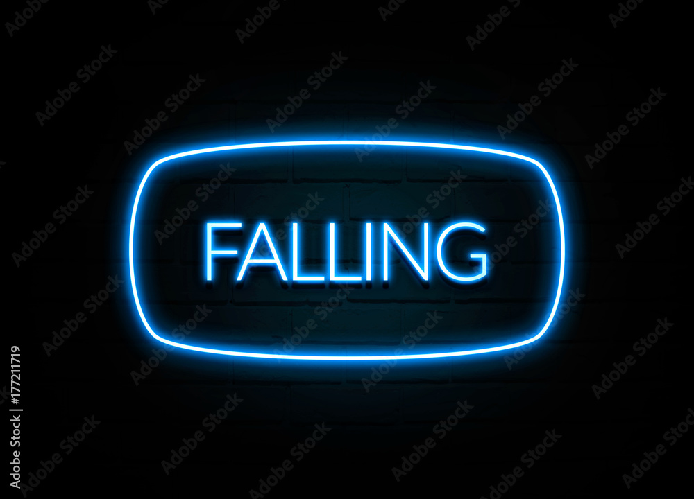 Falling  - colorful Neon Sign on brickwall