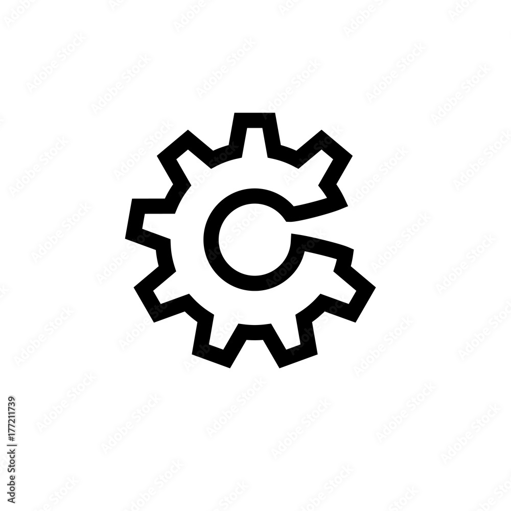 Broken gear or error line icon, flat vector graphic on isolated background.