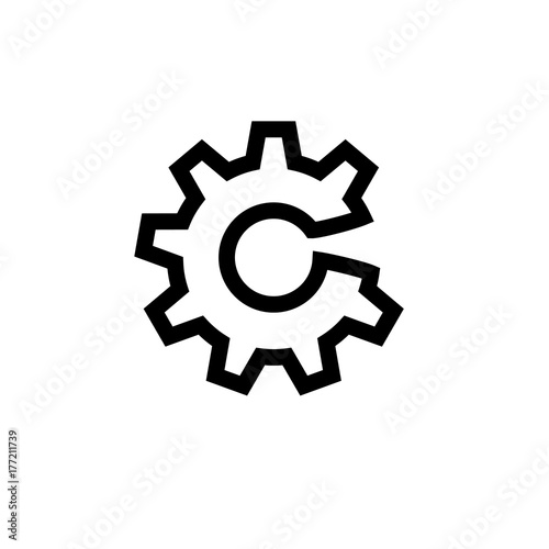 Broken gear or error line icon, flat vector graphic on isolated background.